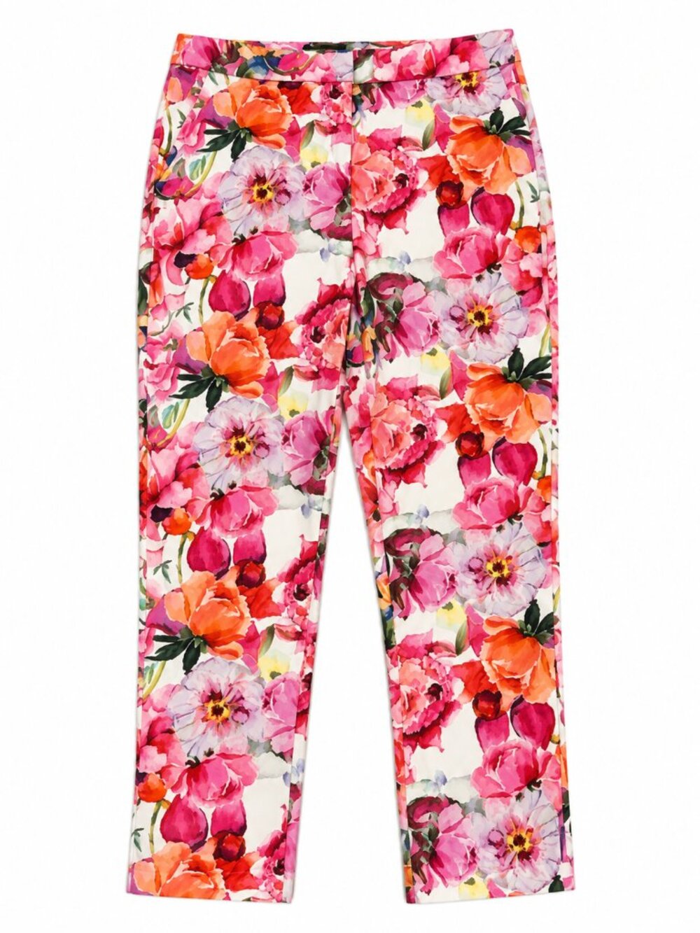 Alexia Admor Floral Ankle Pants Size 10 Watercolor Slim Straight Leg